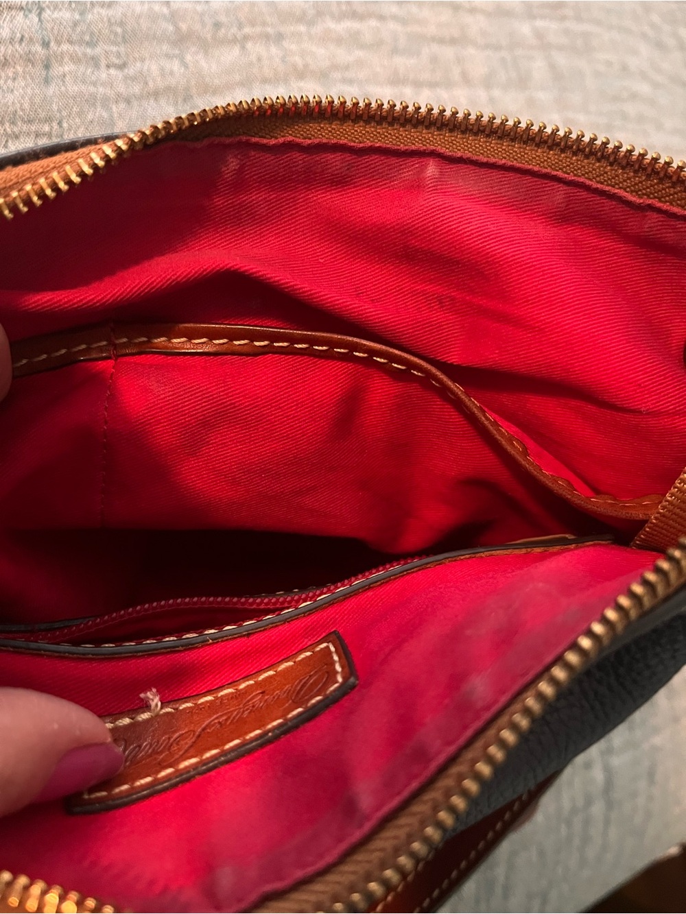 Dooney & Bourke dark blue Pebbled Leather Crossbody with Brown Trim - Picture 11 of 14